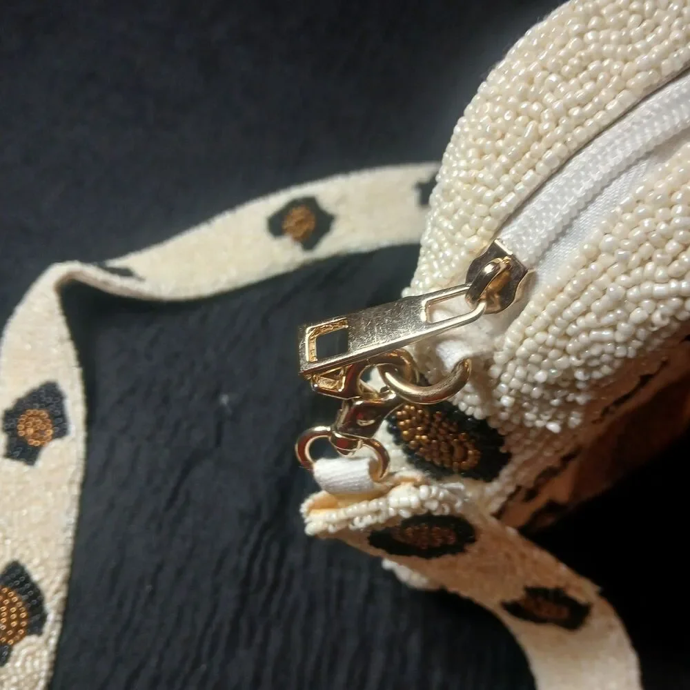 Beaded Bee And Leopard Crossbody Statement Bag 7.5